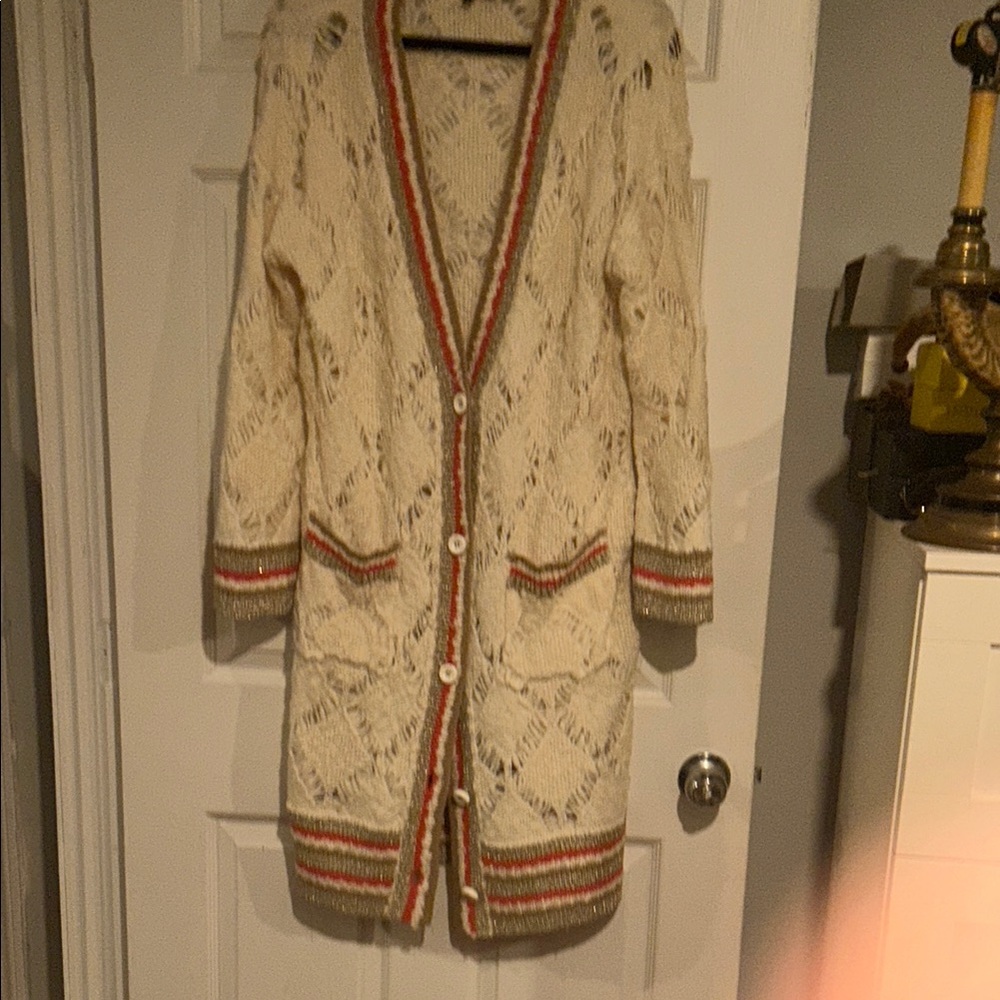 Juicy Couture‎ black label Cream Knit Cardigan with Red Accents